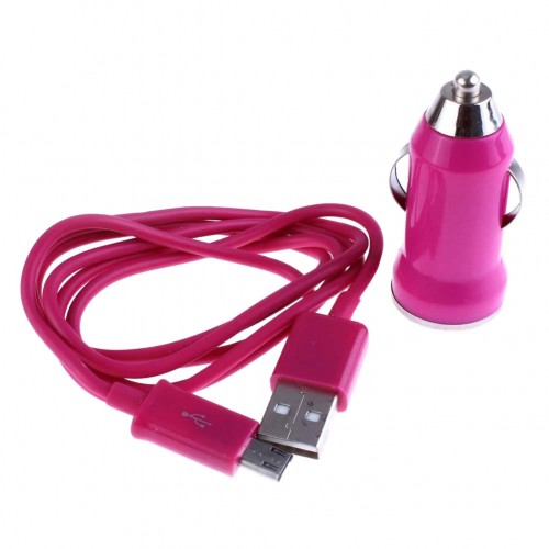 OEM - Car Charger+Micro Usb Cable For Samsung Galaxy S4 I9500 Siv S3 Iii I747 Phone Ln Rose Red