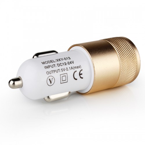 OEM - Usb Car Charger 12v 2.1a 1.0a Mini Adapter Aluminum 2-Port  Golden