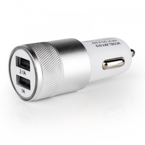 OEM - Usb Car Charger 12v 2.1a 1.0a Mini Adapter Aluminum 2-Port  Silver