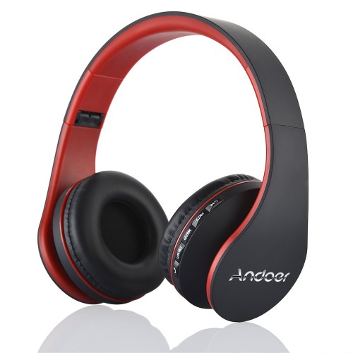 ANDOER - Wireless Bluetooth 3.0+Edr Headphones Card Mp3 Red