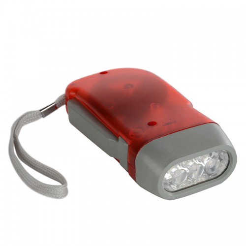 OEM - Portable 3 Led Hand Press Camping Wind Crank Flash Light Flashlight Torch Red