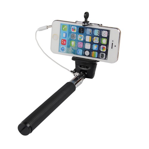 SNS - Wired Selfie Sticks Handheld Monopod Shutter Extendable Mount Holder Phones Camera Black