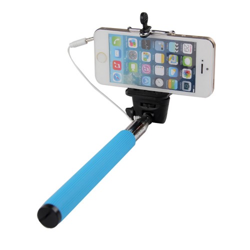 SNS - Wired Selfie Sticks Handheld Monopod Shutter Extendable Mount Holder Phones Camera Blue