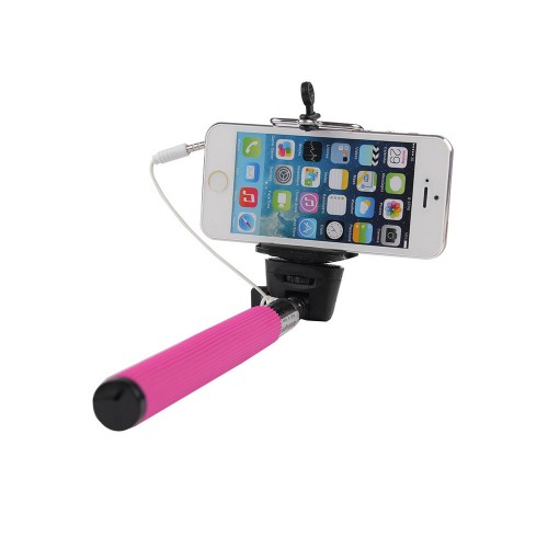 SNS - Wired Selfie Sticks Handheld Monopod Shutter Extendable Mount Holder Phones Camera Pink