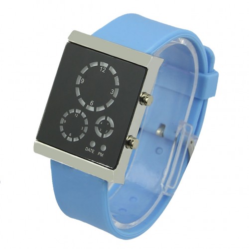 OEM - Fashion Time Date Waterproof Men Women Sports Digital Led Wrist Watch Light Blue