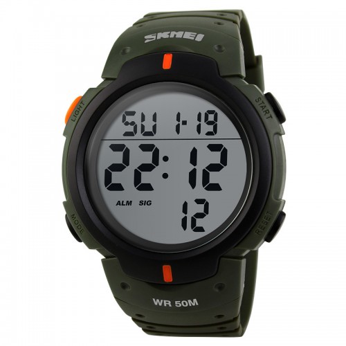 Men Sports Watches 50m Waterproof Fashion Casual Digital Led Multi-Function Wristwatches Army Green