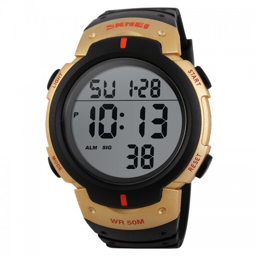 Men Sports Watches 50m Waterproof Fashion Casual Digital Led Multi-Function Wristwatches Gold