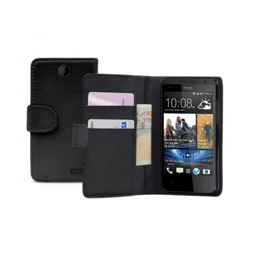 HTC - Wallet Black Leather Flip Case Cover Pouch For Mobile Phone Desire 310