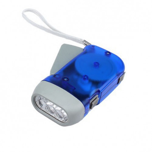 OEM - Portable 3 Led Hand Press Camping Wind Crank Flash Light Flashlight Torch Blue