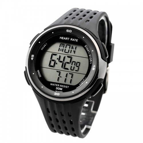 GEEKTHINK - Heart Rate Monitor Watch Fitness  Outdoor Running Exercise Bmi Countdown Dual Pacer Black