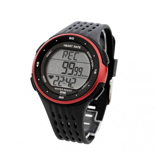 GEEKTHINK - Heart Rate Monitor Watch Fitness  Outdoor Running Exercise Bmi Countdown Dual Pacer Red