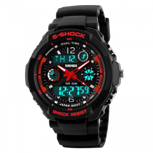 SKMEI - Sports Watches Quality Brand Digital Analog Alarm Military Red