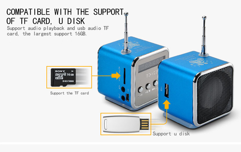 Universal TD-V26 Mini Digital FM Radio Speaker Portable FM Radio Receiver  with LED Display Screen Loudspeaker Support TF Card